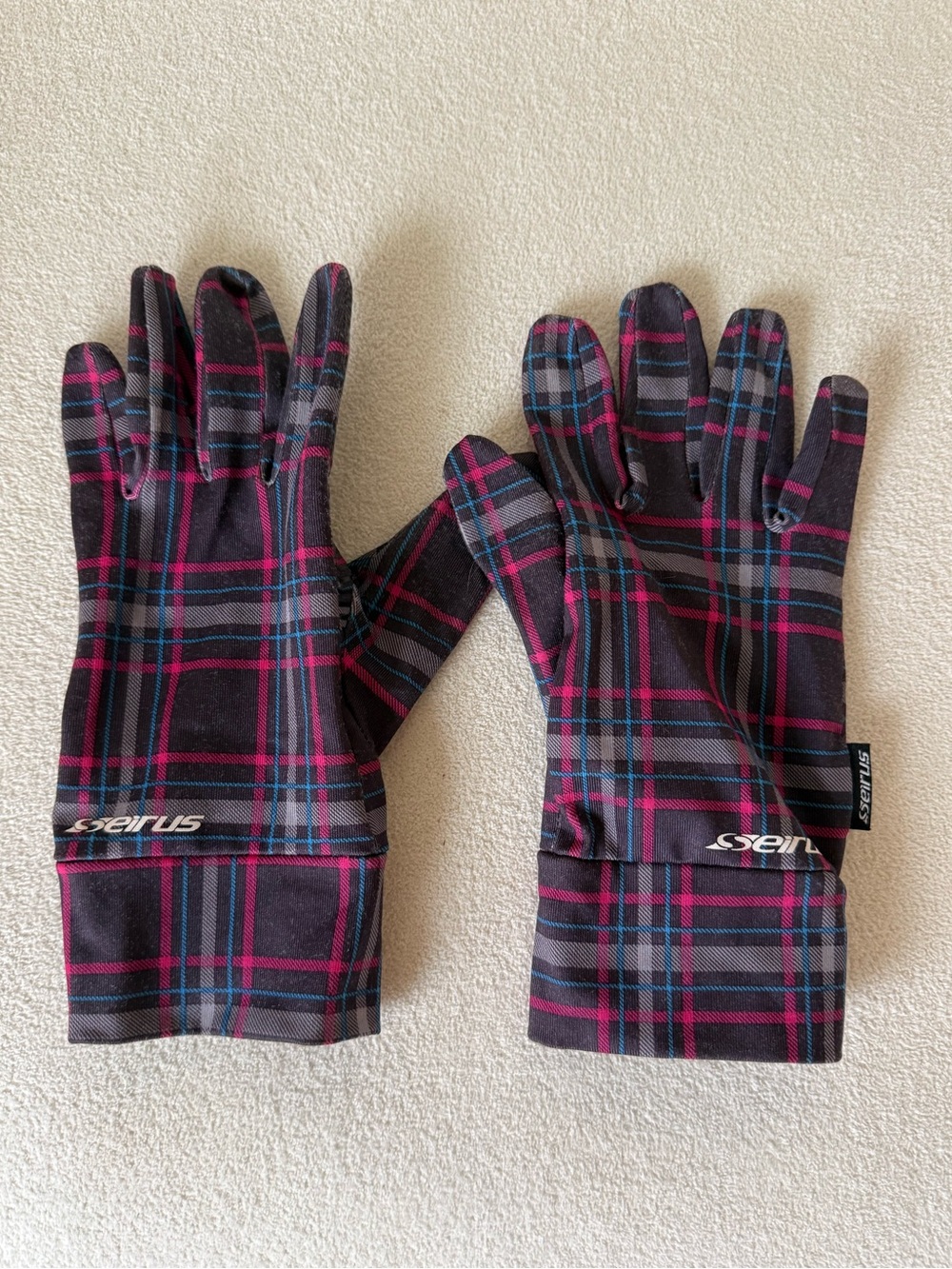 Seirus Innovatio Black Plaid Touchscreen Gloves with Pink & Blue Accents